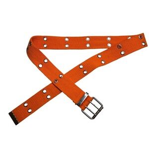 Orange Canvas Grommet Belt Silver Double Prong 39in Utility Y2K Grunge Accessory